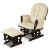 Glider and Ottoman Cushion Set Wood Baby Nursery Rocking Chair Beige - Image 7