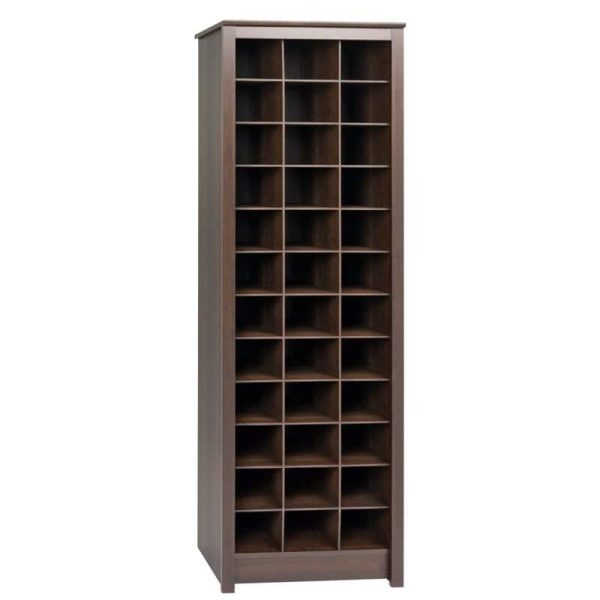 Space-Saving 36 Pair Shoe Storage Cabinet With Cubbies, Espresso