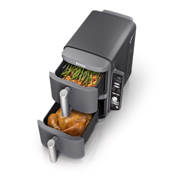 SL401 DoubleStack XL 2-Basket Air Fryer, DoubleStack Technology Cooks 4 Foods at Once, Compact Design, Grey