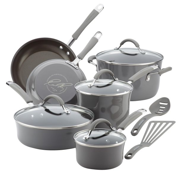 Ray   16802  Ray Cucina Nonstick Cookware Pots and Pans Set, 12 Piece, Sea Salt Gray
