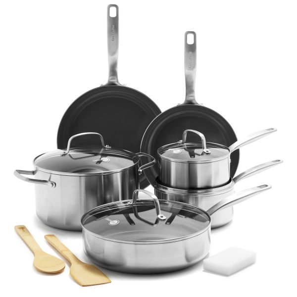 Chatham Tri-Ply Stainless Steel Healthy Ceramic Nonstick 12 Piece Cookware Pots and Pans Set, Silver