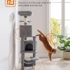 Cat Tree, 61-Inch Cat Tower for Indoor Cats, Plush Multi-Level Cat Condo with 5 Scratching Posts, 2 Perches, 2 Caves, Hammock, 2 Pompoms, Light Gray UPCT192W01 - Image 6