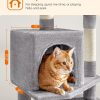 Cat Tree, 61-Inch Cat Tower for Indoor Cats, Plush Multi-Level Cat Condo with 5 Scratching Posts, 2 Perches, 2 Caves, Hammock, 2 Pompoms, Light Gray UPCT192W01 - Image 5