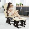 Glider and Ottoman Cushion Set Wood Baby Nursery Rocking Chair Beige - Image 3