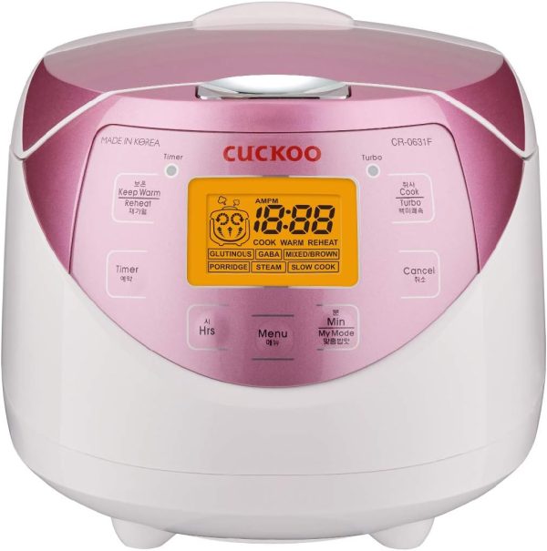 CR-0631F | 6-Cup (Uncooked) Micom Rice Cooker | 8 Menu Options: White Rice, Brown Rice   More, Nonstick Inner Pot, Made in Korea | White/Pink