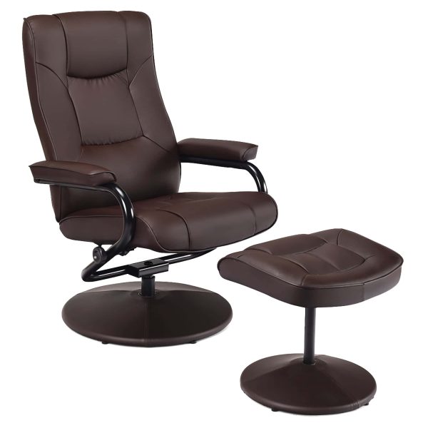 Recliner Chair Swivel PU Leather Lounge Accent Armchair w/ Ottoman Brown