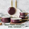Reserve Hard Anodized Healthy Ceramic Nonstick 10 Piece Cookware Pots and Pans Set, Gold Handle, PFAS-Free, Dishwasher Safe, Oven Safe, Merlot Purple - Image 3