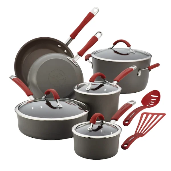 Ray 87630 12pc Cucina Piece Hard-Anodized Cookware Set, Red