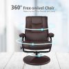 Recliner Chair Swivel PU Leather Lounge Accent Armchair w/ Ottoman Brown - Image 9