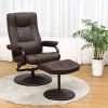 Recliner Chair Swivel PU Leather Lounge Accent Armchair w/ Ottoman Brown - Image 3