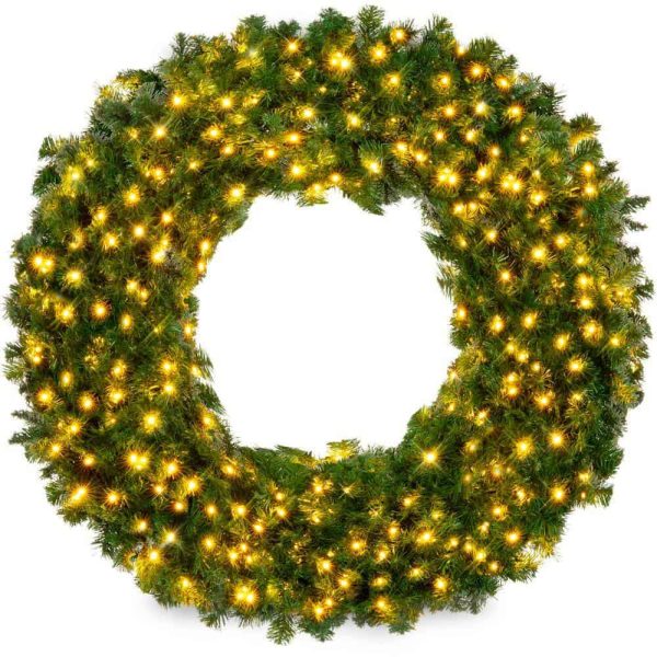 SKY5983 60 in. Pre-Lit LED Spruce Artificial Christmas Wreath with 300-Lights