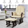 Glider and Ottoman Cushion Set Wood Baby Nursery Rocking Chair Beige - Image 4