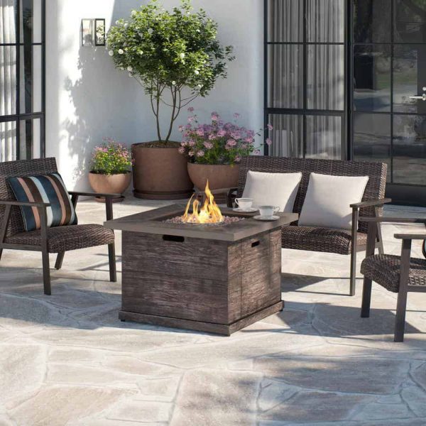 Bay Peyton 35B 1 PC Peyton 35 in. W x 24 in. H Square MGO Liquid Propane Fire Pit in Distressed Brown