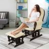 Glider and Ottoman Cushion Set Wood Baby Nursery Rocking Chair Beige - Image 8