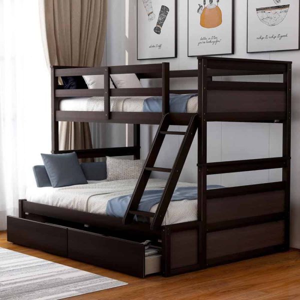 Bright Designs  Espresso Twin over Full Wood Bunk Bed with 2-Drawers