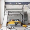 Bright Designs  Gray Twin Over Twin Wood House Bunk Bed with 2-Drawers, Stairs and Slide - Image 12