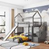 Bright Designs  Gray Twin Over Twin Wood House Bunk Bed with 2-Drawers, Stairs and Slide - Image 3