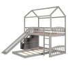 Bright Designs  Gray Twin Over Twin Wood House Bunk Bed with 2-Drawers, Stairs and Slide - Image 9