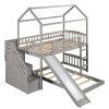 Bright Designs  Gray Twin Over Twin Wood House Bunk Bed with 2-Drawers, Stairs and Slide - Image 7