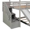 Bright Designs  Gray Twin Over Twin Wood House Bunk Bed with 2-Drawers, Stairs and Slide - Image 5