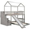 Bright Designs  Gray Twin Over Twin Wood House Bunk Bed with 2-Drawers, Stairs and Slide - Image 6