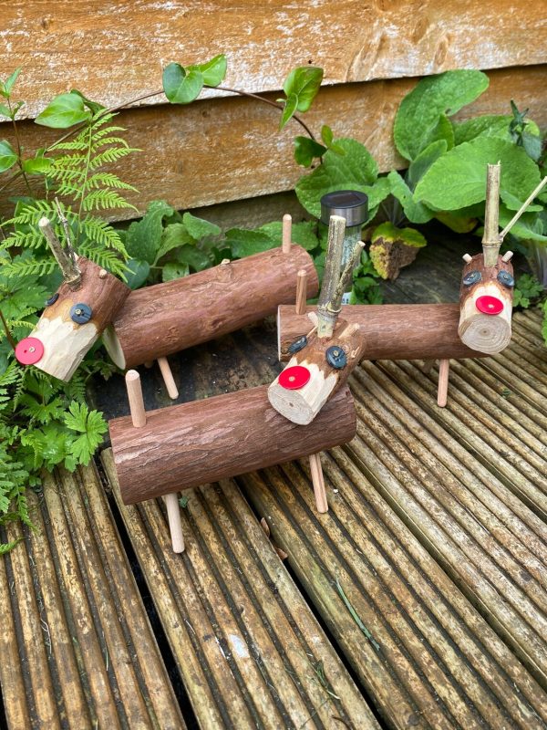 Set of 3 Wooden Christmas Reindeer Logs Garden Ornament Festive Figures Free Standing Home Decor Xmas DIY