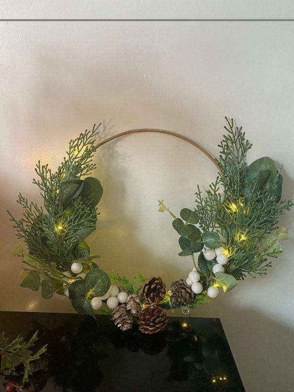 Christmas Artificial Sage Door Wreath Fir Pine Cone Festive Hanging Indoor Decoration Light Up Foliage Garland Home Decor Decorative