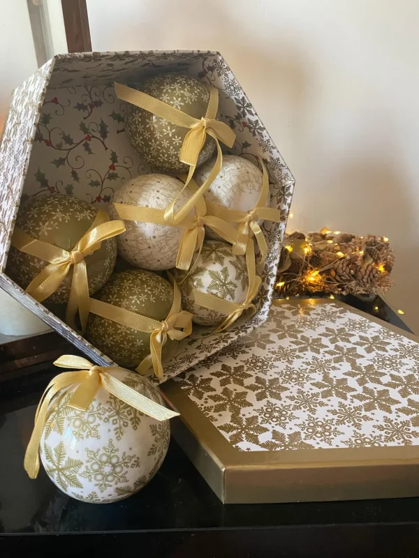 Christmas Tree Bauble Set Boxed Vintage Design Home Decoration 7pc Stag/Nativity Scene/Santa & Snowflake