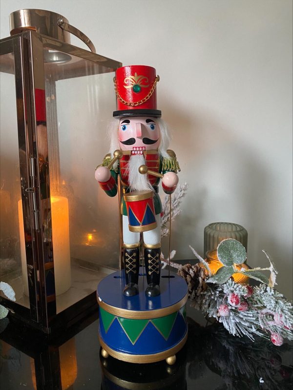 Christmas Nutcracker Ornament Decoration Light Up LED Festive Decor Xmas Festive Ornament Figure Drummer Musical Wind Up
