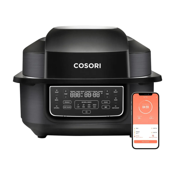 Cosori   Aeroblaze Smart Indoor 8-in-1 Grill with 6-qt Air Grill, Crisp, Dehydrate, Broil, Roast, Bake   Black
