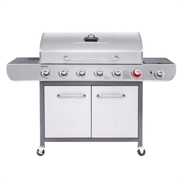 SG6002S 6-Burner BBQ Stainless Steel Gas Grill with Sear and Side Burners, Liquid Propane Cabinet Style Gas Grill, 71,000 BTU